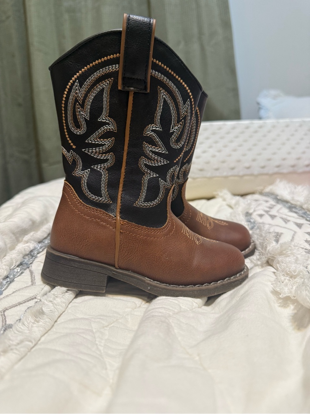 Blikcon Toddler Cowboy Boots Size 8 Brown Black Western